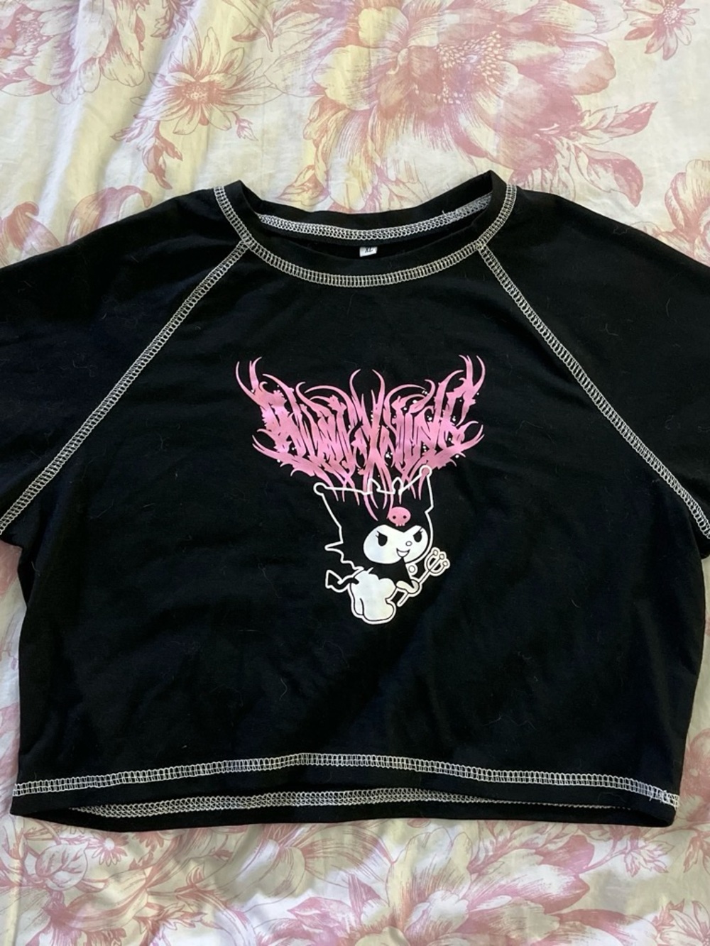 Amazon Black Cropped Tee with Pink Graphic